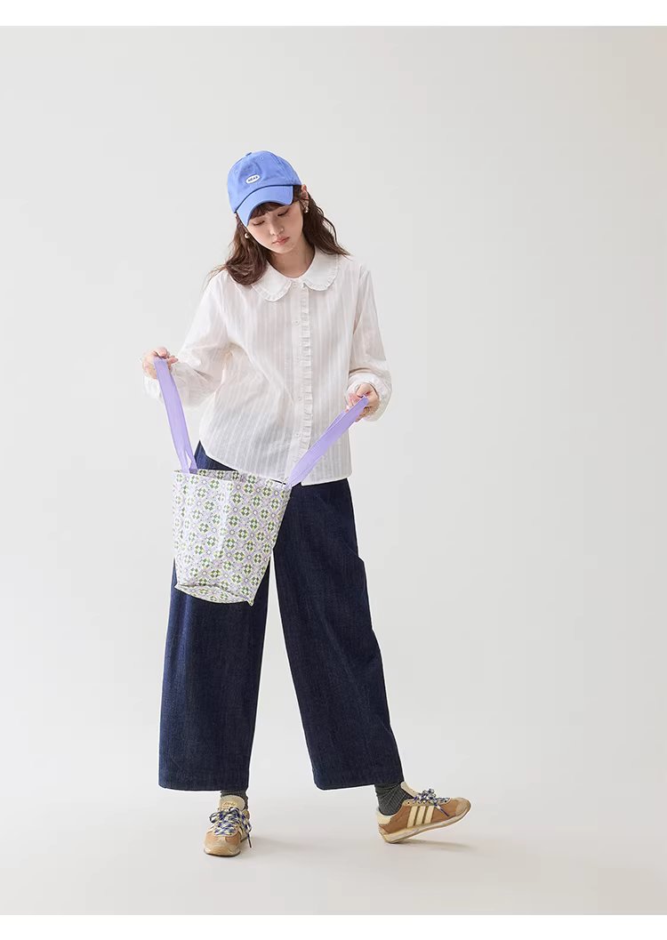 肌理感木耳邊娃娃領襯衫女春季新款純棉長袖上衣,肌理感木耳邊娃娃領襯衫女春季新款純棉長袖上衣,HBFS1003,肌理感木耳邊娃娃領襯衫女春季新款純棉長袖上衣,娃娃領,全棉面料