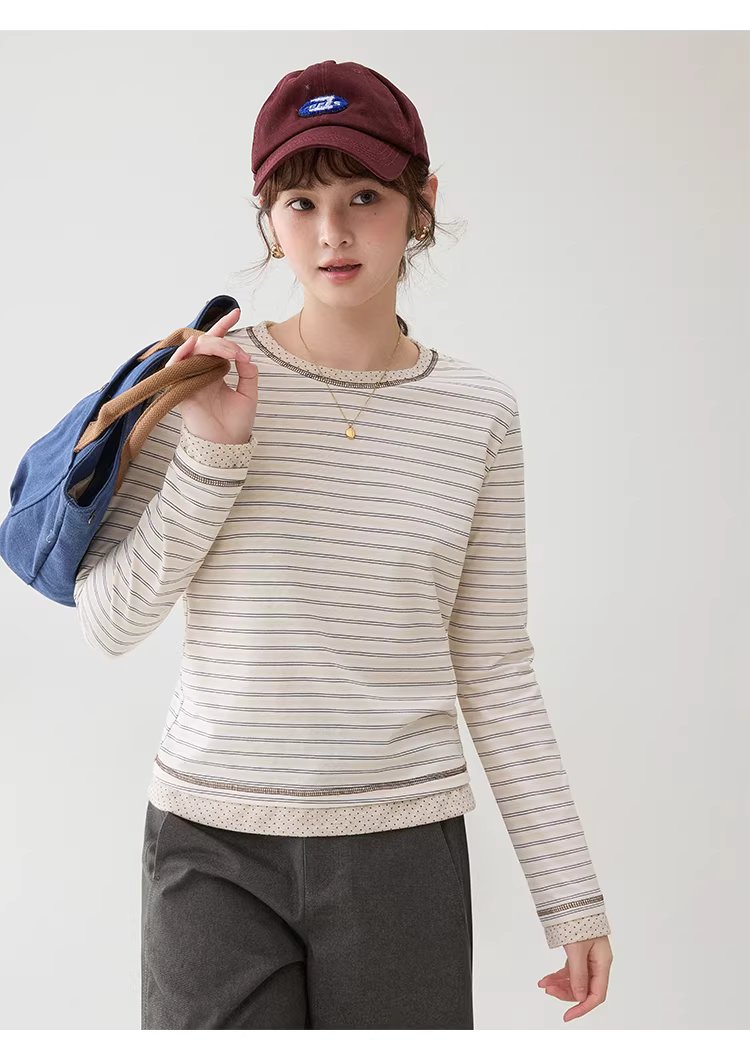 波點拼接圓領條紋T恤女26春季新款短長袖上衣,波點拼接圓領條紋T恤女26春季新款短長袖上衣,HBFS1008,波點拼接圓領條紋T恤女26春季新款短長袖上衣,波點拼接,青春休閒