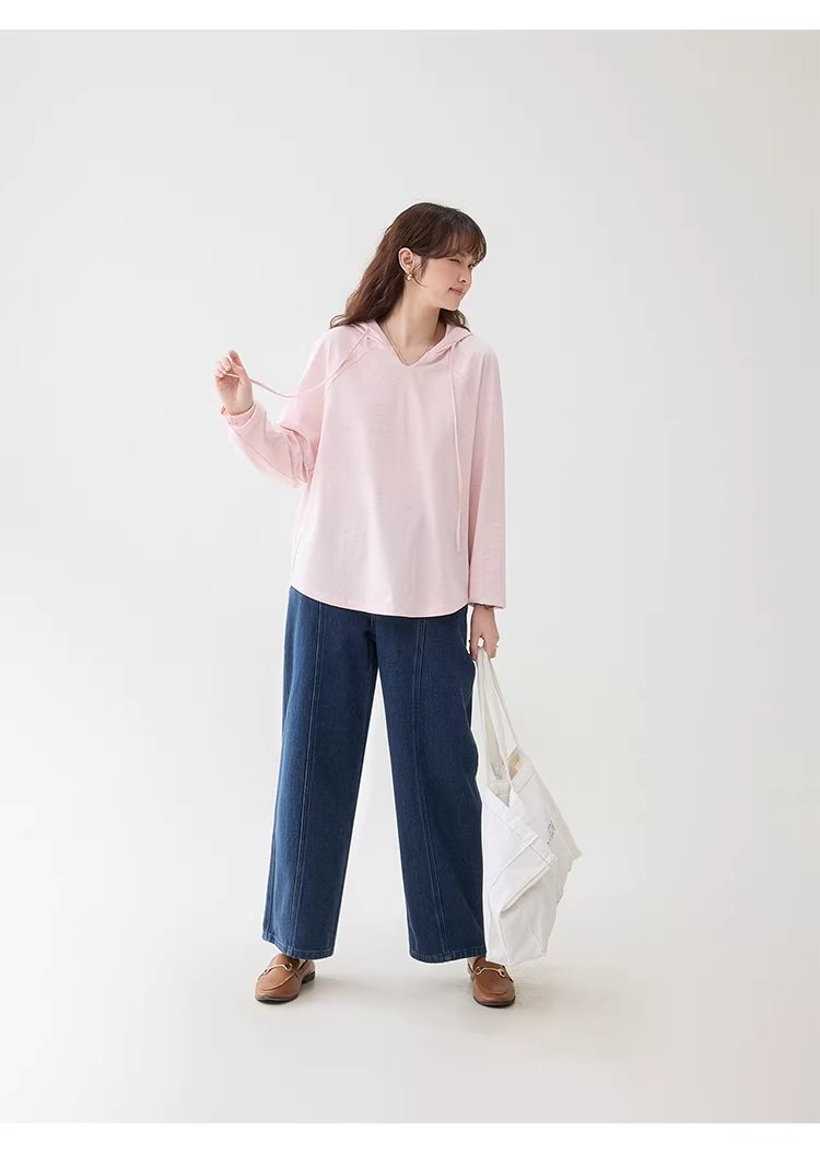 彩織小v領連帽插肩袖T恤女春季新款減齡寬鬆上衣,彩織小v領連帽插肩袖T恤女春季新款減齡寬鬆上衣,HBFS1035,彩織小v領連帽插肩袖T恤女春季新款減齡寬鬆上衣,V領連帽,寬鬆舒適