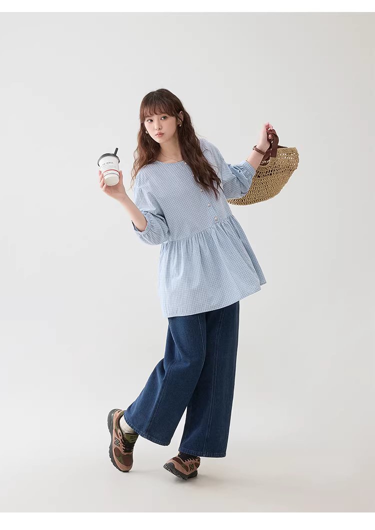 韓系藍色中高腰直筒牛仔褲女26春季新款百搭寬褲,韓系藍色中高腰直筒牛仔褲女26春季新款百搭寬褲,HBFS3009,韓系藍色中高腰直筒牛仔褲女26春季新款百搭寬褲,高腰直筒,丹寧面料