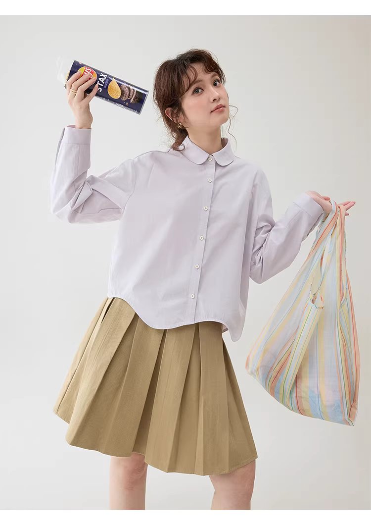 弧形擺娃娃領紫色襯衫女26春季新款減齡長袖上衣,弧形擺娃娃領紫色襯衫女26春季新款減齡長袖上衣,HBFS1046,弧形擺娃娃領紫色襯衫女26春季新款減齡長袖上衣,娃娃領,天絲混棉