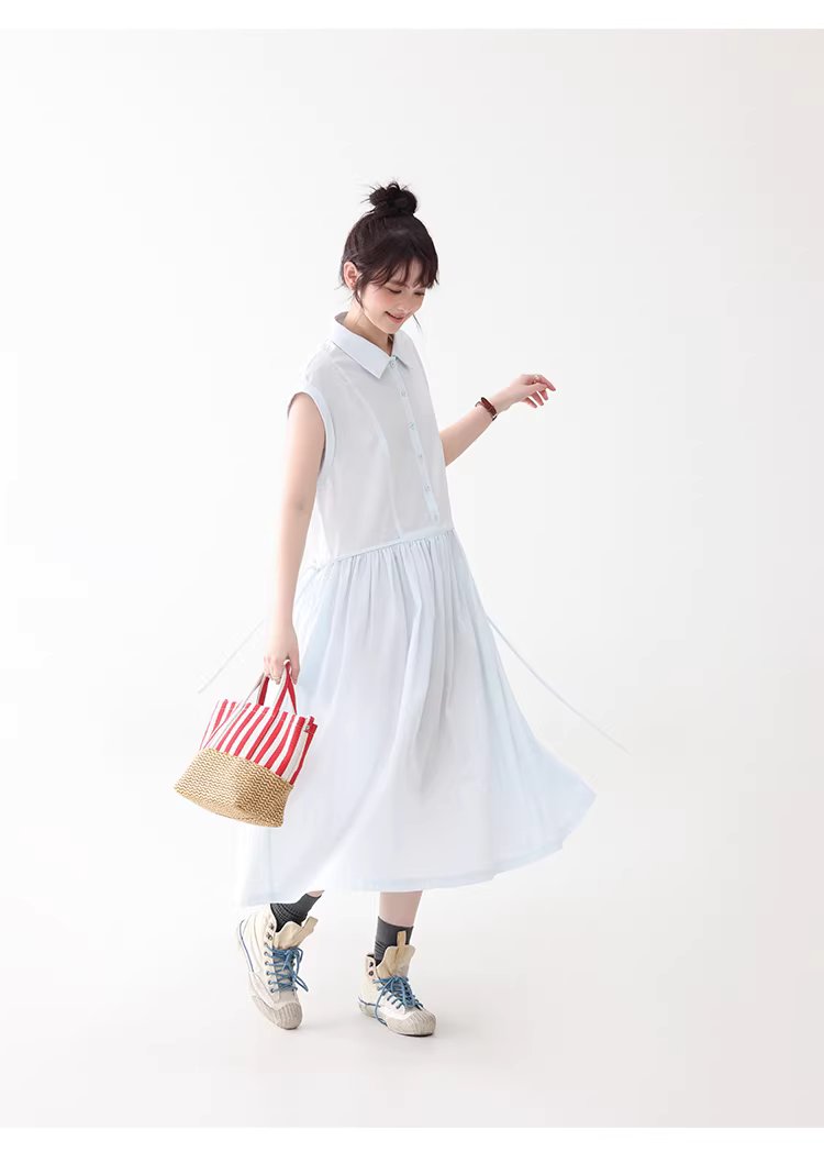 純色繫帶收腰大擺洋裝女26夏季新款polo領長裙,純色繫帶收腰大擺洋裝女26夏季新款polo領長裙,HBFS7017,純色繫帶收腰大擺洋裝女26夏季新款polo領長裙,襯衫洋裝,天絲混棉