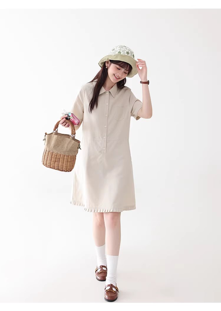 日系polo領花邊洋裝女26夏季新款a字襯衫短裙,日系polo領花邊洋裝女26夏季新款a字襯衫短裙,HBFS7018,日系polo領花邊洋裝女26夏季新款a字襯衫短裙,翻領排扣,天絲混棉