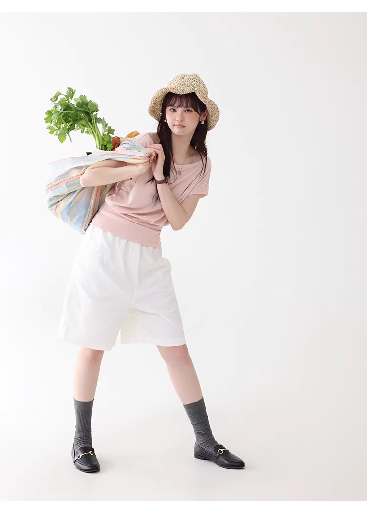 一字領收腰顯瘦寬鬆T恤女夏季新款粉紅短袖上衣,一字領收腰顯瘦寬鬆T恤女夏季新款粉紅短袖上衣,HBFS1052,一字領收腰顯瘦寬鬆T恤女夏季新款粉紅短袖上衣,青春休閒,天絲混棉