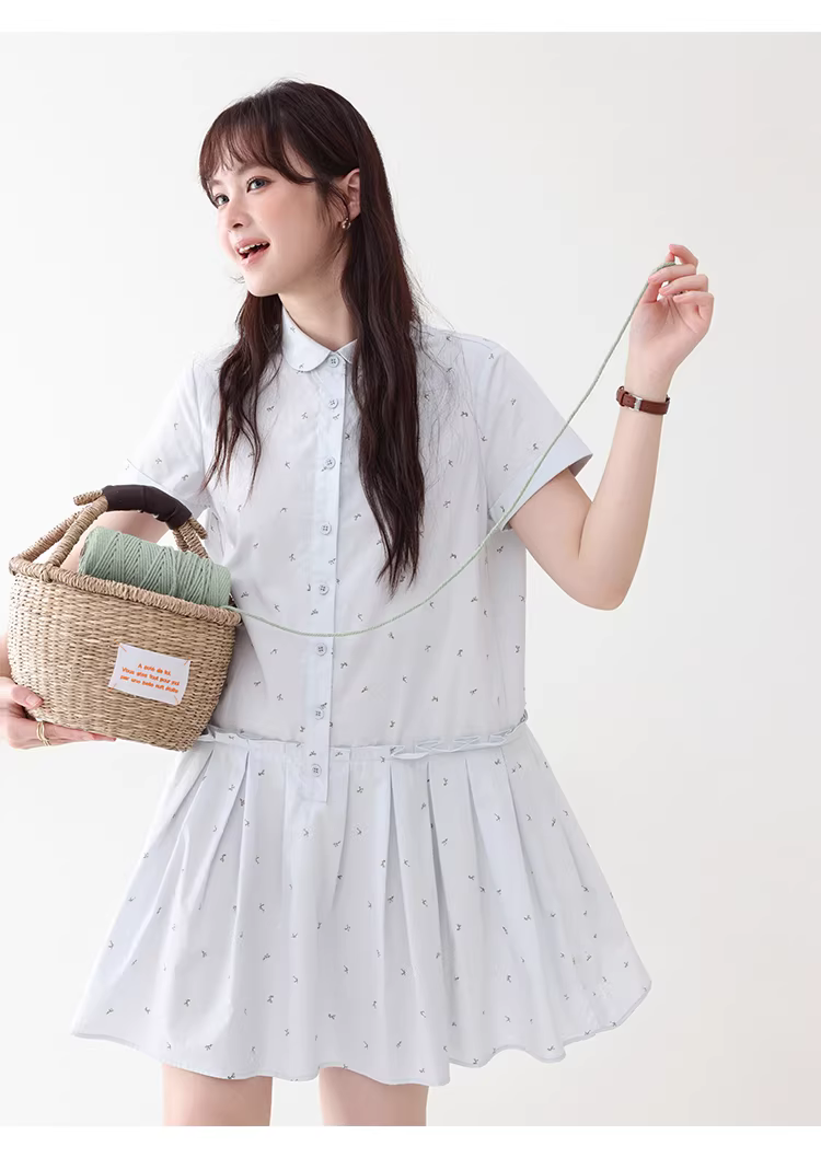 減齡碎花短袖襯衫洋裝女夏季新款純棉百褶短裙,減齡碎花短袖襯衫洋裝女夏季新款純棉百褶短裙,HBFS7033,減齡碎花短袖襯衫洋裝女夏季新款純棉百褶短裙,襯衫洋裝,碎花面料