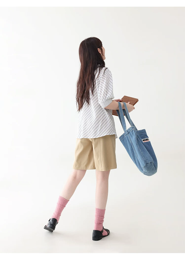 藍條紋v領木耳邊襯衫女夏季新款純棉五分袖上衣,藍條紋v領木耳邊襯衫女夏季新款純棉五分袖上衣,HBFS1098,藍條紋v領木耳邊襯衫女夏季新款純棉五分袖上衣,荷葉邊領,全棉面料