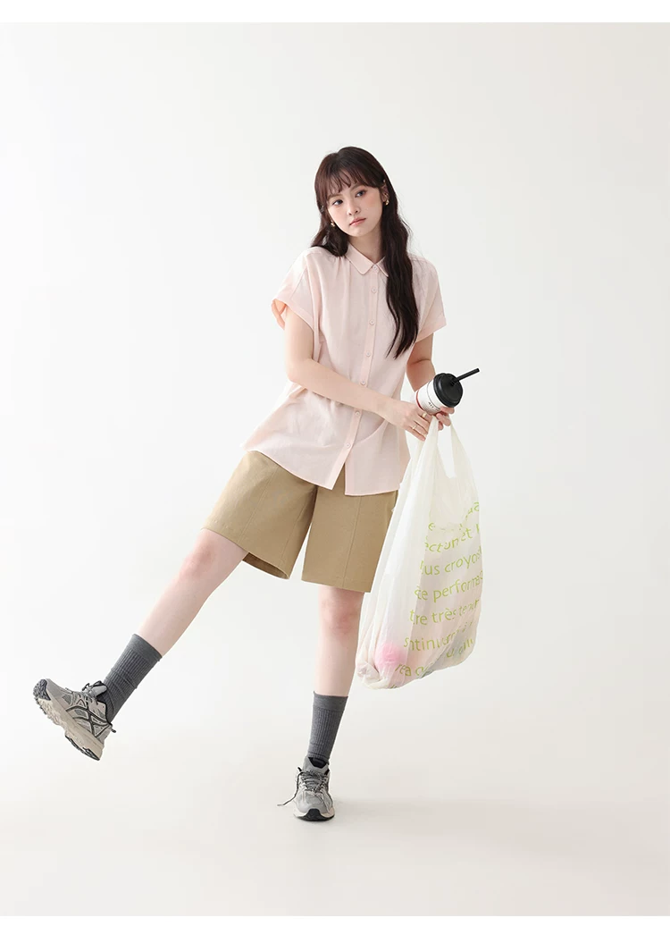 甜美純色小翻領短袖襯衫女夏新款寬鬆單排扣上衣,襯衫,韓系女裝,甜美純色小翻領短袖襯衫女夏新款寬鬆單排扣上衣,HBFS1100,甜美純色小翻領短袖襯衫女夏新款寬鬆單排扣上衣