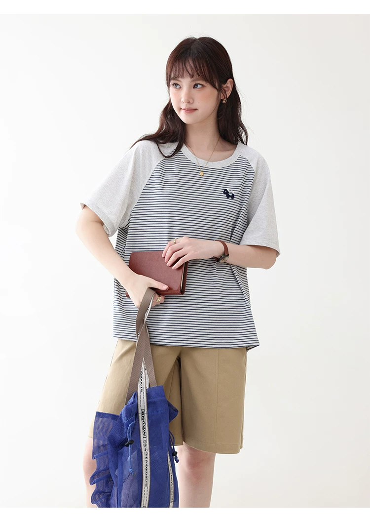 日繫條紋插肩袖小馬T恤女夏季新款寬鬆顯瘦上衣,HBFS1101,日繫條紋插肩袖小馬T恤女夏季新款寬鬆顯瘦上衣,橫紋設計,寬鬆舒適,插肩袖