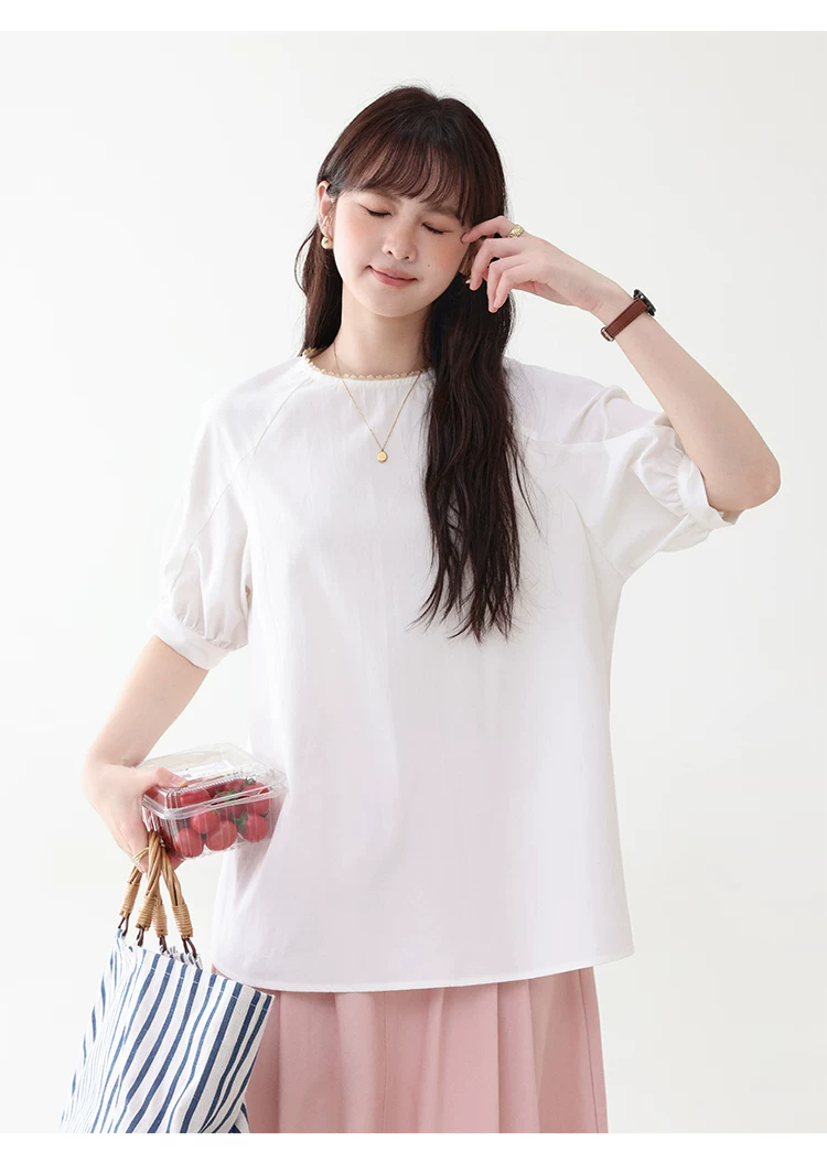 花邊領後排扣純棉襯衫女夏季新款設計感短袖上衣,花邊領後排扣純棉襯衫女夏季新款設計感短袖上衣,HBFS1107,花邊領後排扣純棉襯衫女夏季新款設計感短袖上衣,後背排扣,全棉面料