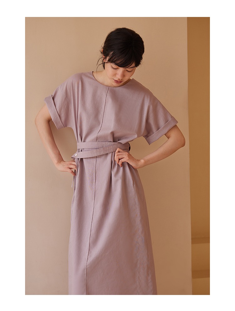 藤霜高光冷紫顯白清冷連身裙清爽挺括亞麻棉寬鬆洋裝
