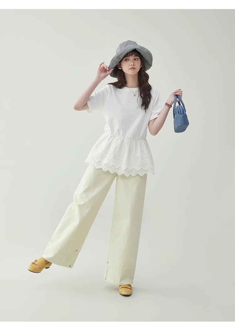 設計感蕾絲拼接白色t卹女夏季新款小眾短袖上衣