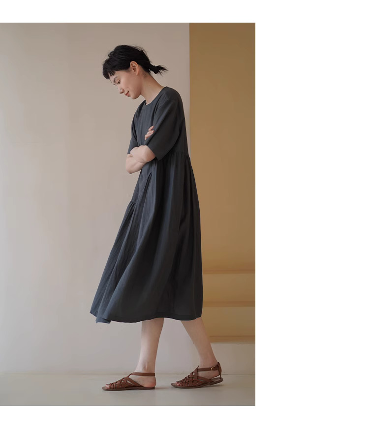 青藤蔓少女感洋裝不對稱分割裙擺設計感寬鬆顯瘦裙子