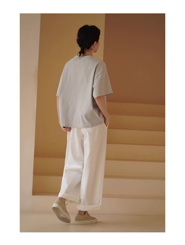 百搭基因立體剪裁分割直筒寬鬆版型高腰闊腿休閒長褲女