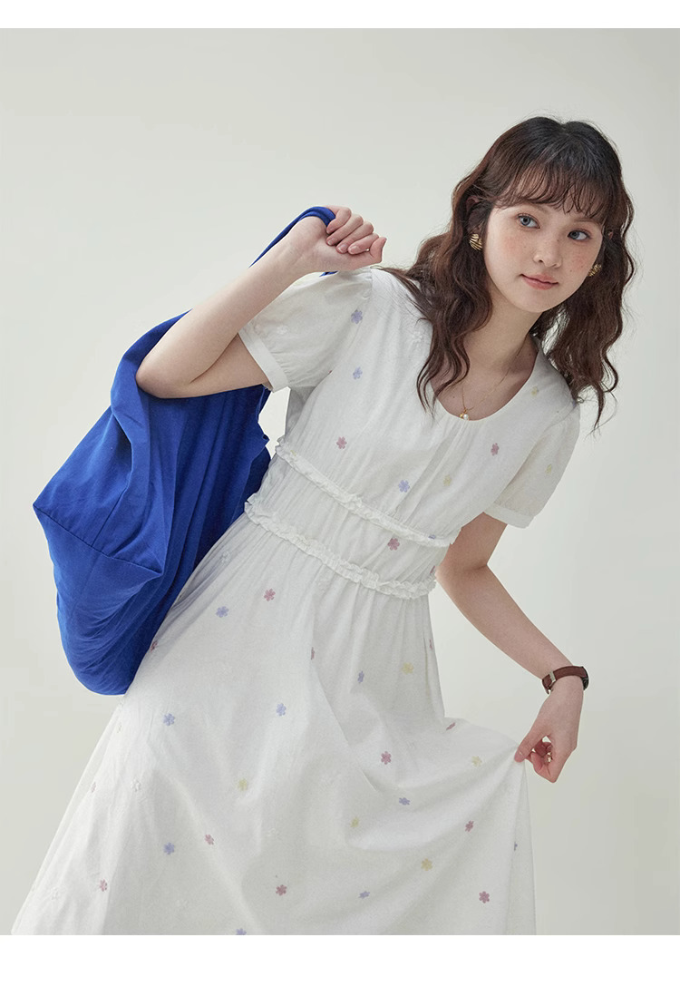 白色花邊純棉碎花洋裝女夏季新款收腰a字中裙