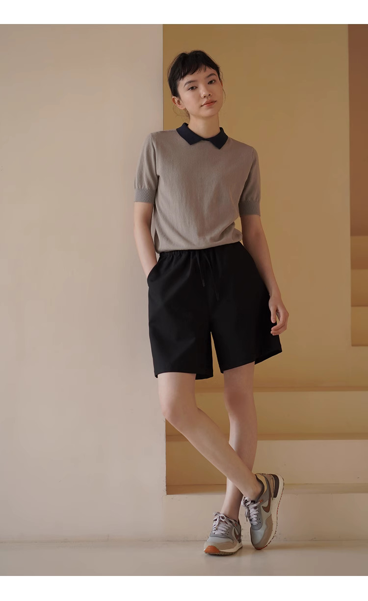 品質掛短褲抗皺挺括好版型顯瘦高腰A字通勤抽繩五分褲女