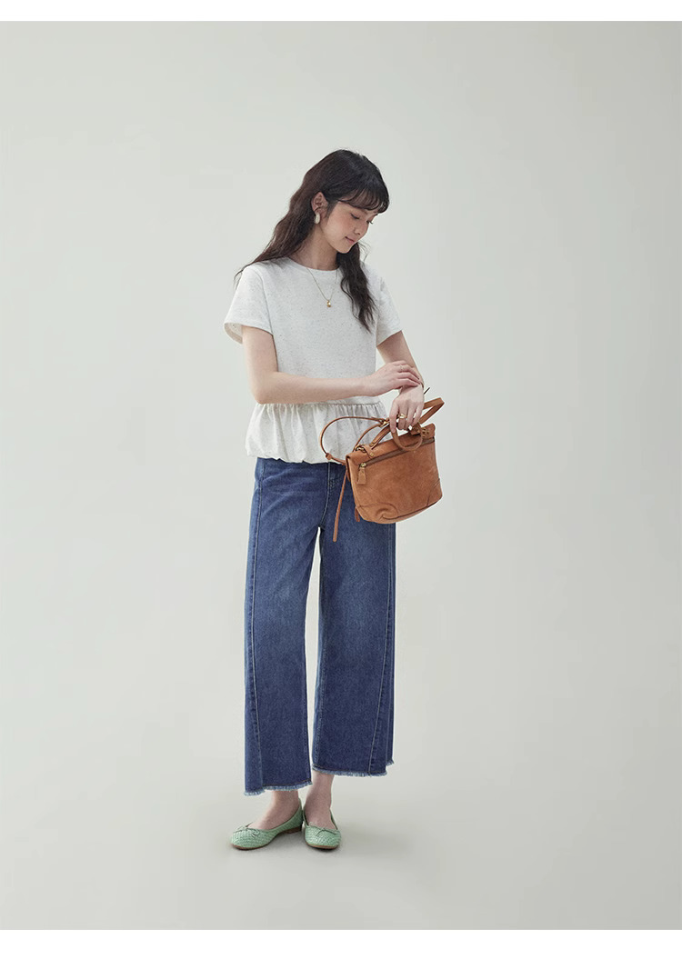 彩點花苞下擺短袖T恤女夏季新款設計感上衣