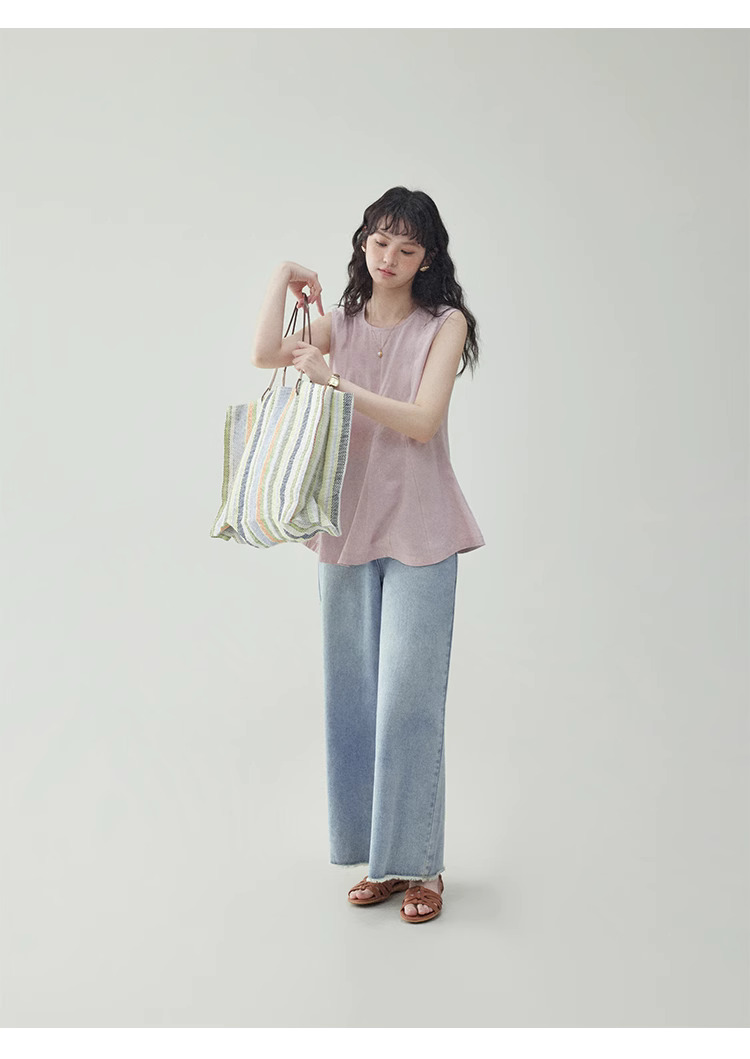 甜美荷葉邊下擺無袖襯衫女夏季新款純色背心上衣