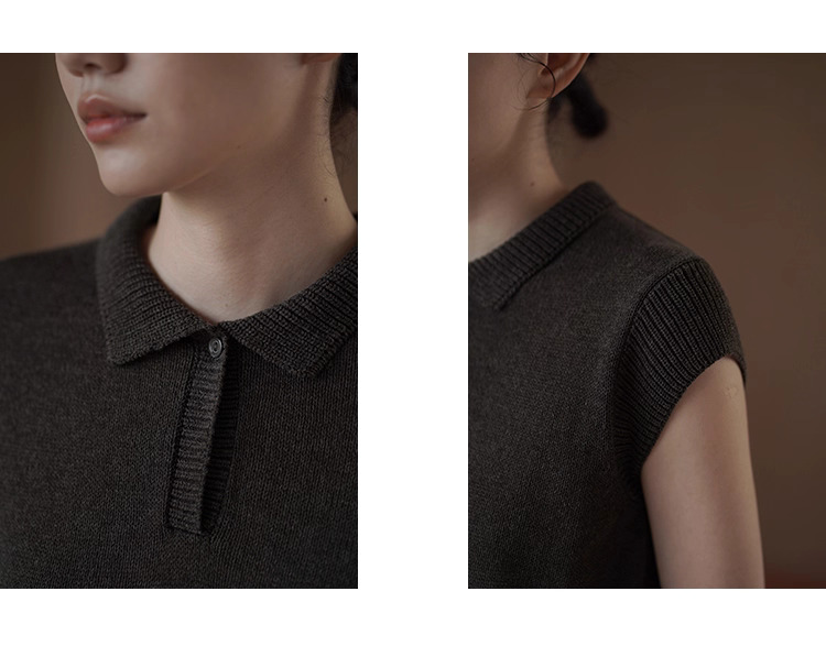 苔痕雨季透氣輕薄亞麻棉紗線Polo領針織顯瘦短袖上衣女