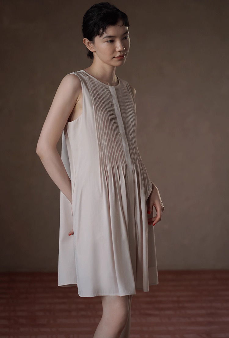 瓔珞粉紅少女重工塔克線洋裝飄逸寬鬆顯瘦小個子