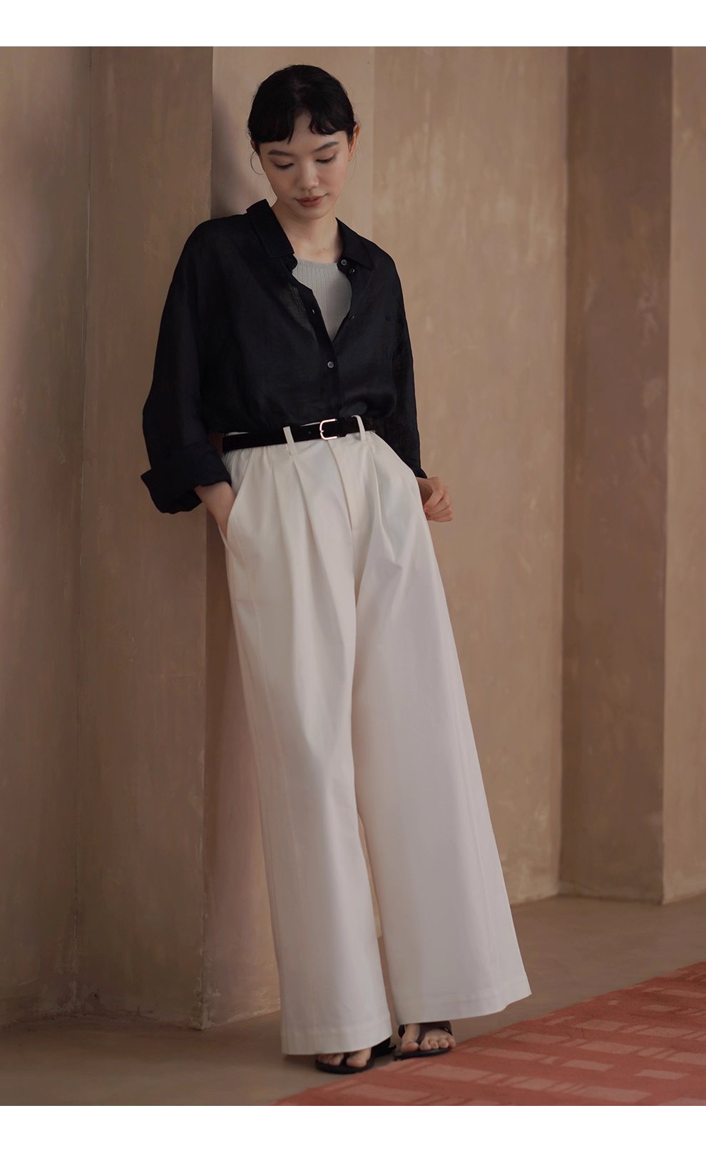 清透微風天然100苧麻襯衫寬鬆顯瘦通勤廓形落肩長袖上衣