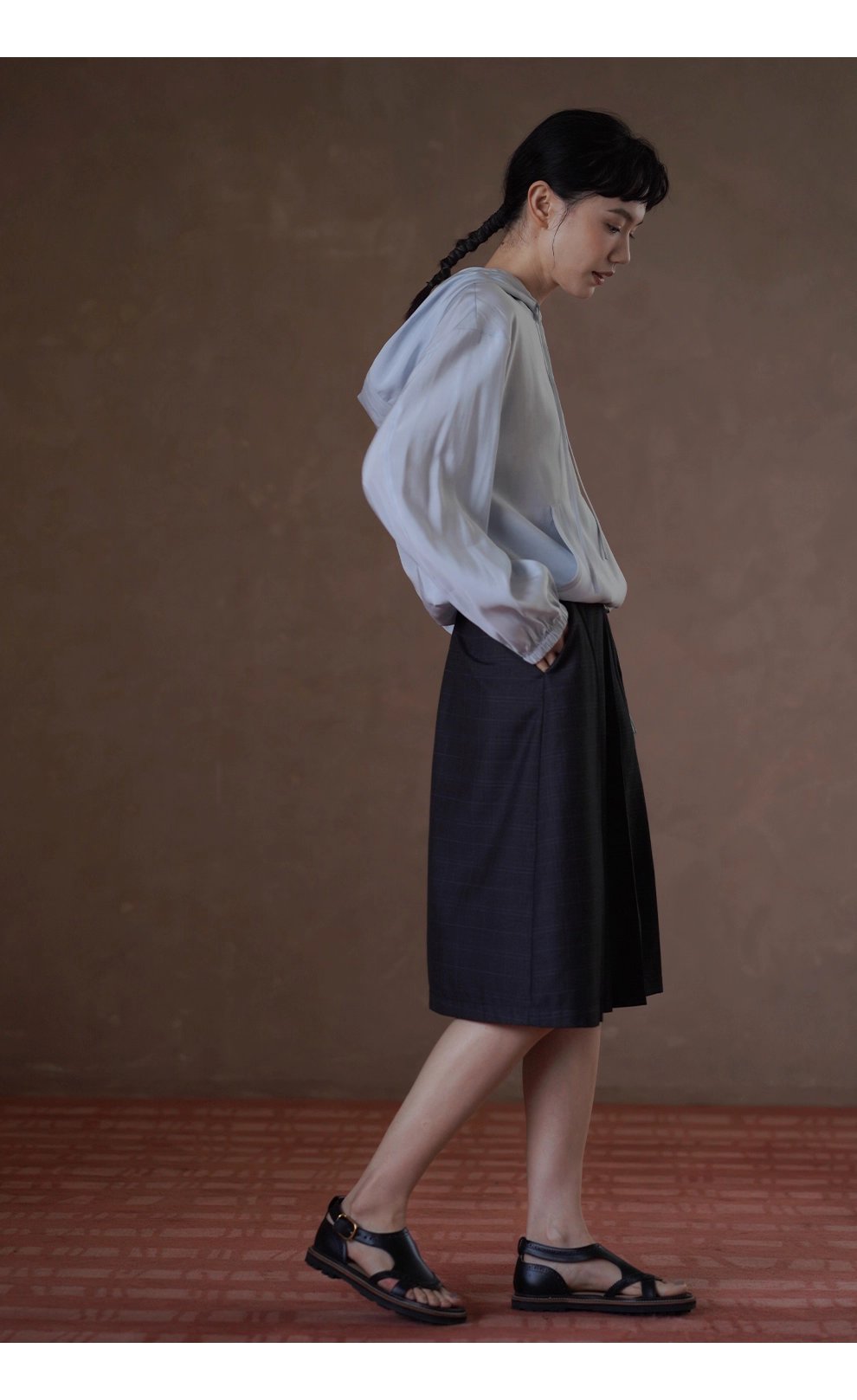 潤石晶藍清涼透氣連帽寬鬆顯瘦長袖休閒襯衫薄上衣女