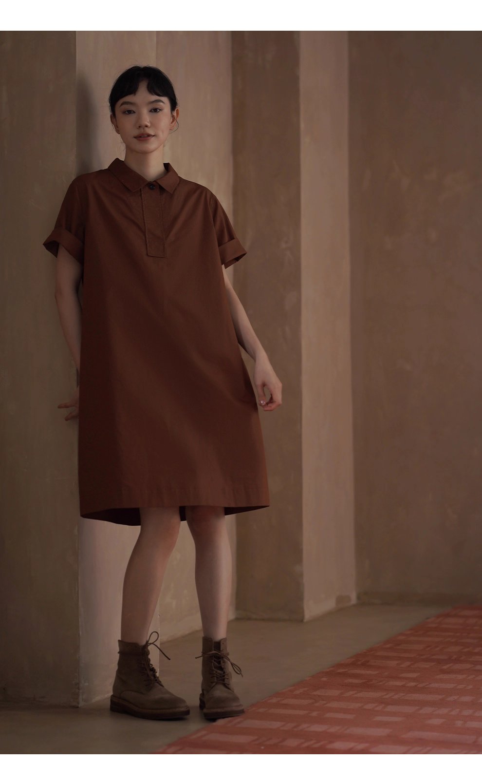 奶柿西達襯衫裙100棉挺括寬鬆顯瘦Polo短袖小個子洋裝