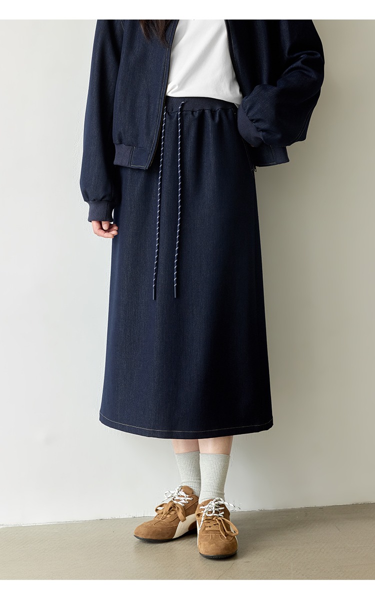 大尺碼棒球外套女半身長裙兩件套天絲牛仔套裝