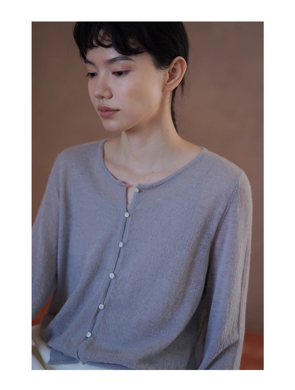 淡香薰衣草針織軟糯細膩綿羊羊駝毛混紡紗線薄款開襟衫