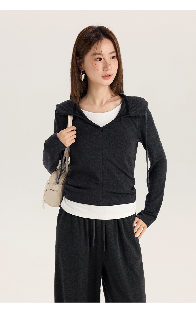 大尺碼新款兩件連帽T恤女寬鬆闊腿褲休閒時尚套裝