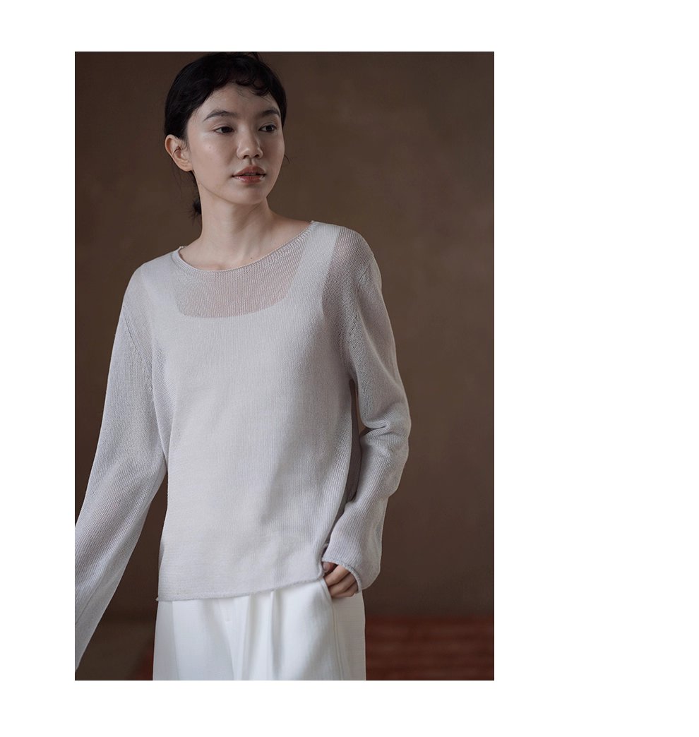 薄霧慵懶編織感元寶針織罩衫一字領寬鬆顯瘦長袖上衣女