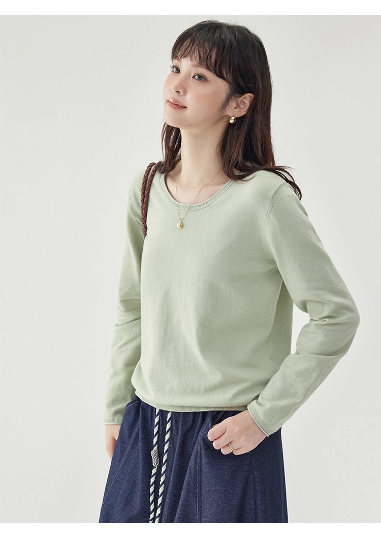 韓系純色毛衣長袖針織衫女秋季新款圓領純棉上衣