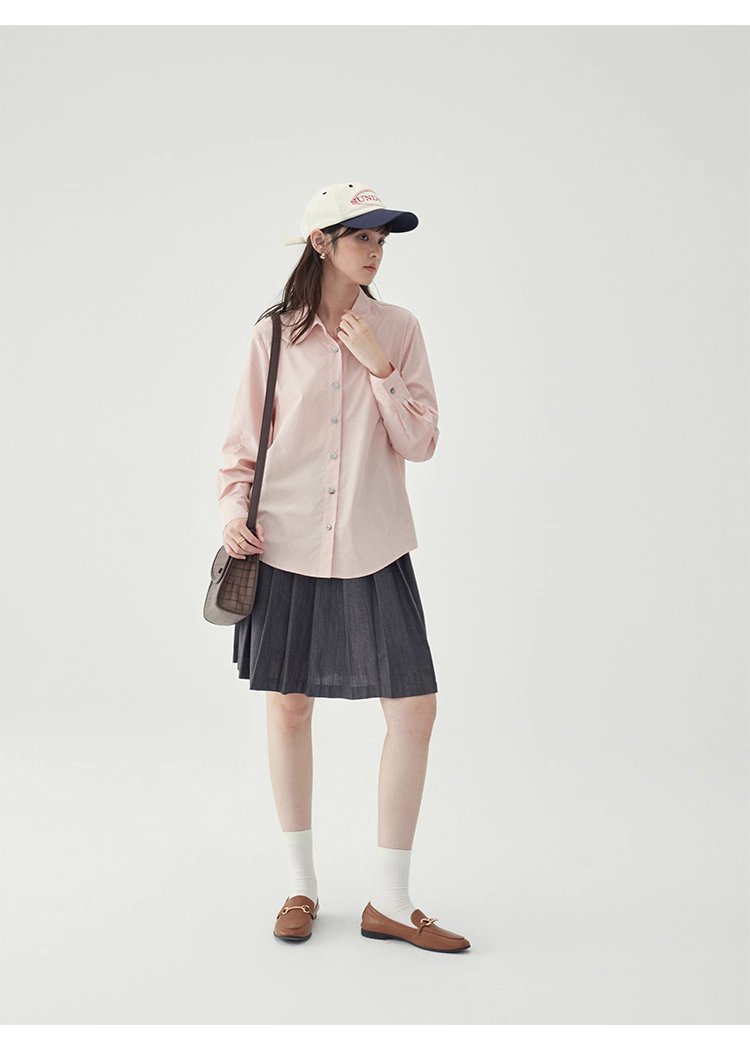 單排扣寬鬆繡襯衫女秋季新款慵懶長袖上衣