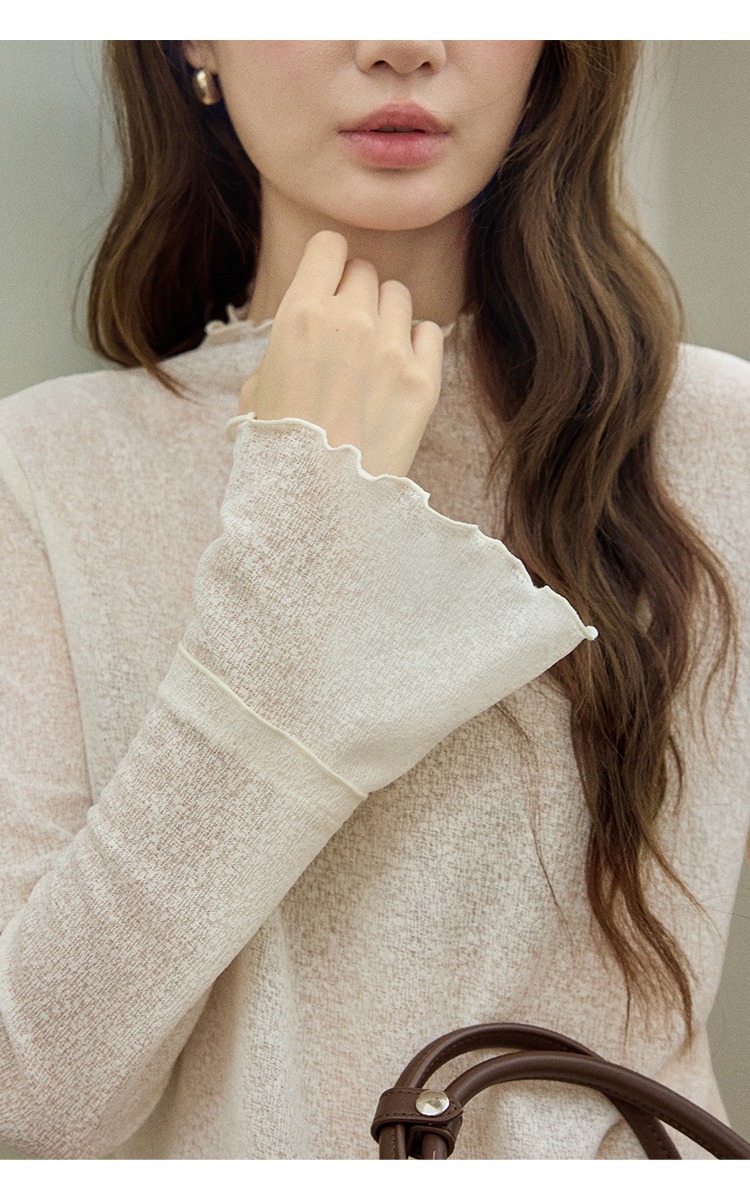 大尺碼薄款半高領木耳邊打底上衣秋裝上衣