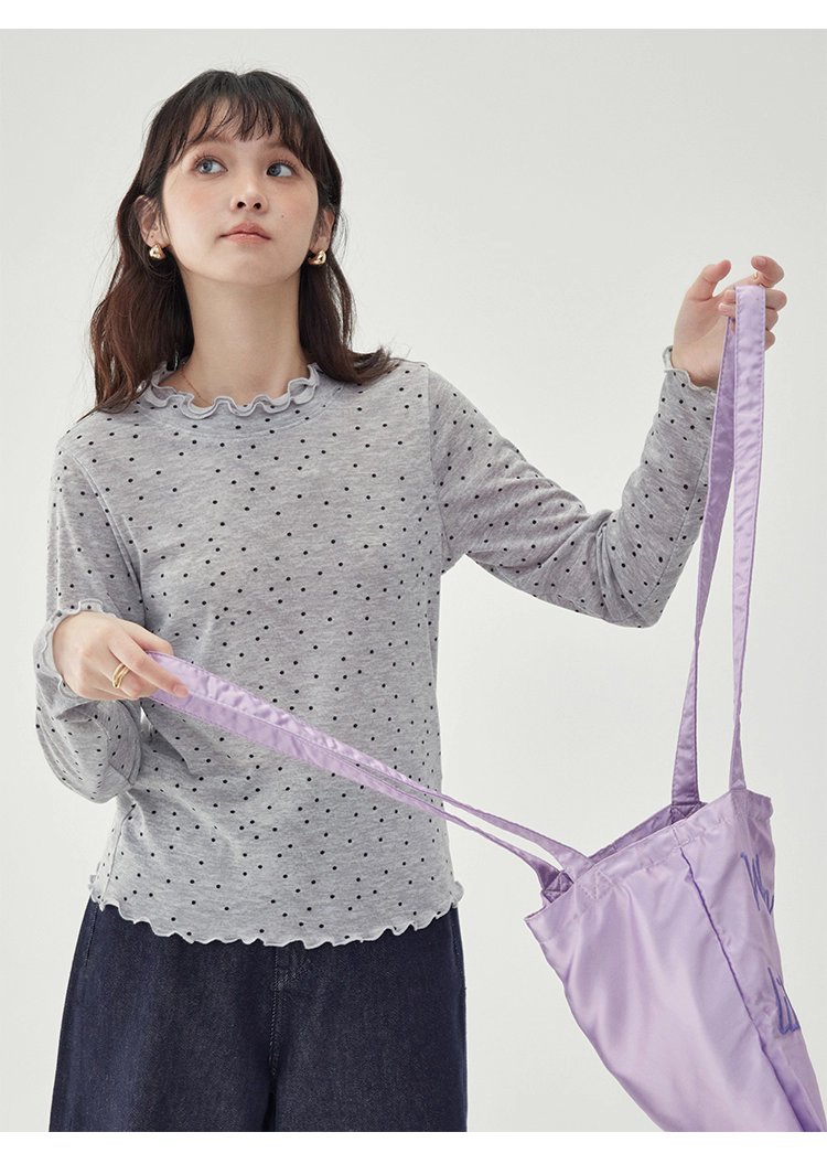 韓系密邊領波點長袖T恤女秋季新款內搭寬鬆上衣