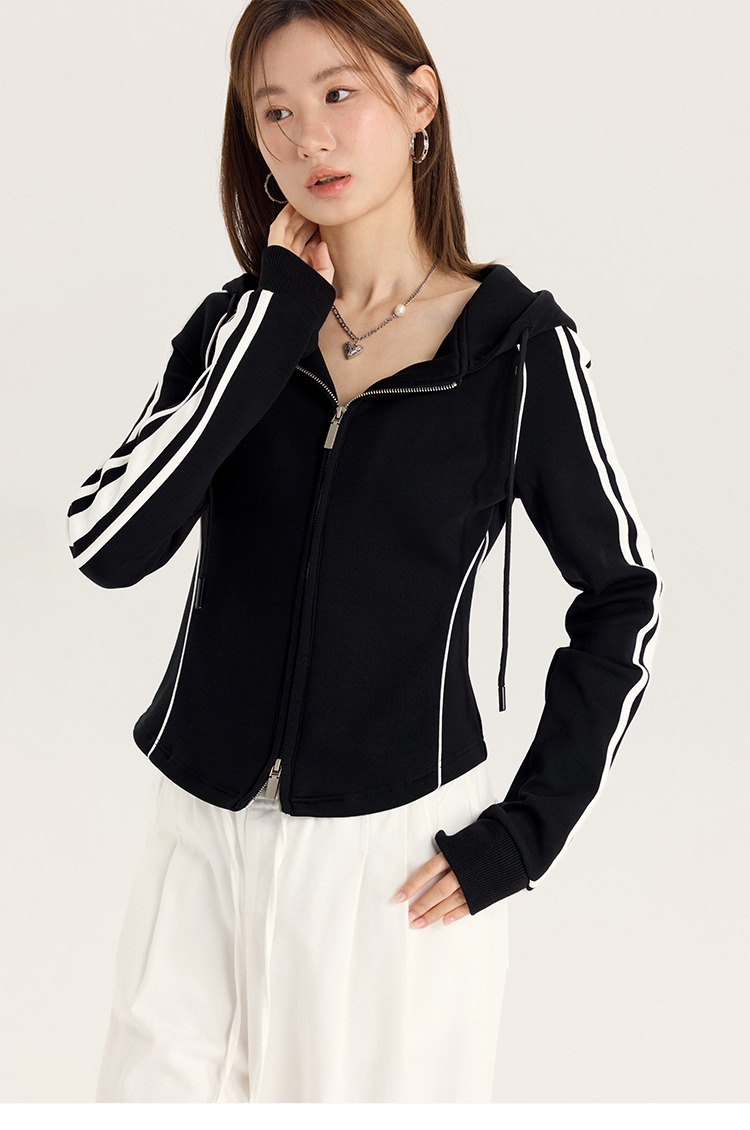 大尺碼胖mm美式黑色連帽衛衣外套2025新款休閒拉鍊上衣