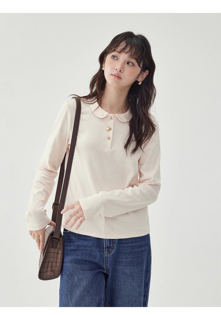 彩點小翻領長袖T恤女秋季新款時尚百搭上衣
