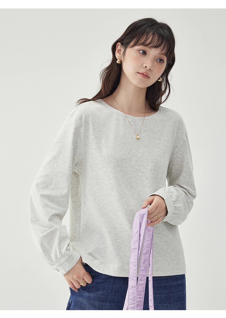 後排扣繫帶圓領衛衣T恤女秋季新款寬鬆長袖上衣