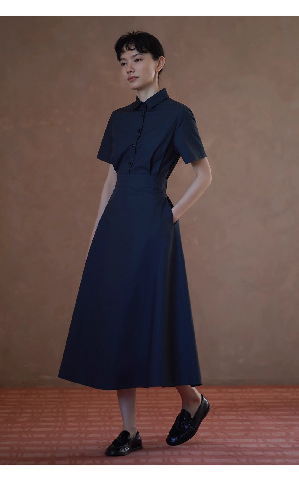 完美日常簡約通勤收腰大裙擺顯瘦遮肉梨形襯衫洋裝女