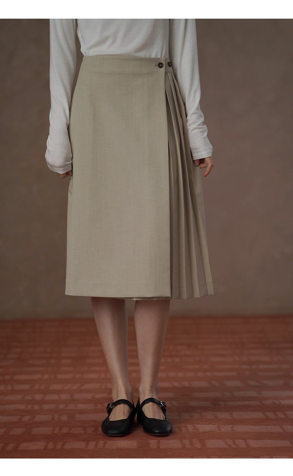 法式通勤一片圍裹式寬鬆直筒高腰不對稱壓褶顯瘦半身裙