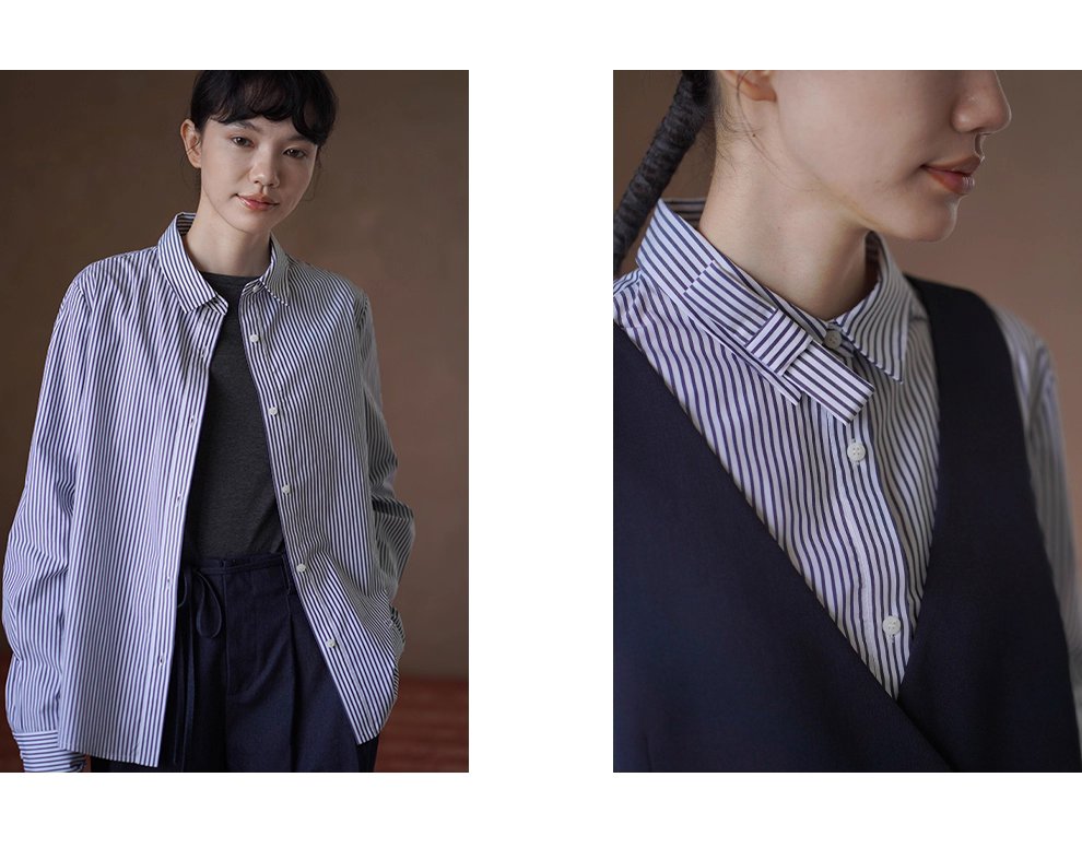 高品質100棉色織條紋法國經典寬鬆通勤可拆式蝴蝶結襯衫