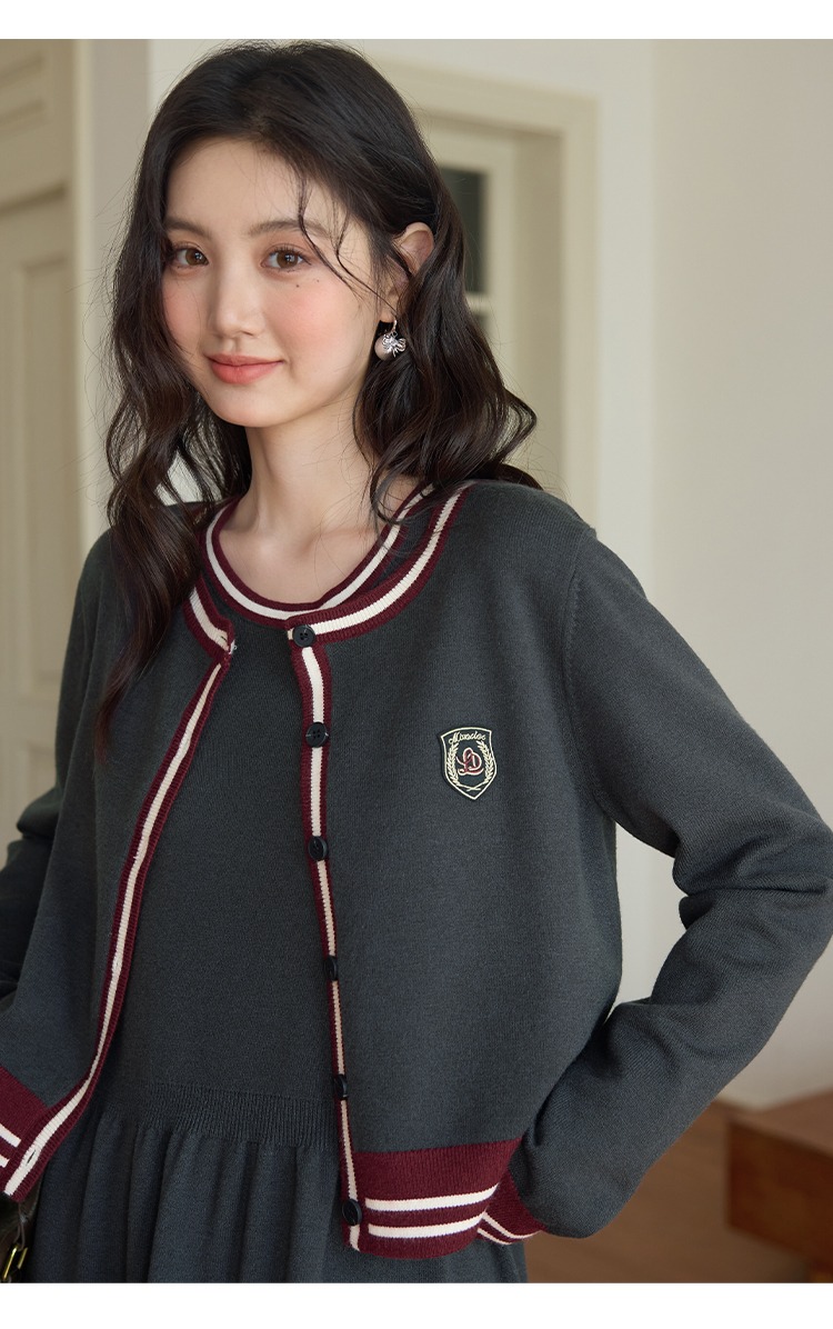 大尺碼套裝背心連身裙洋裝針織開襟衫兩件套裝