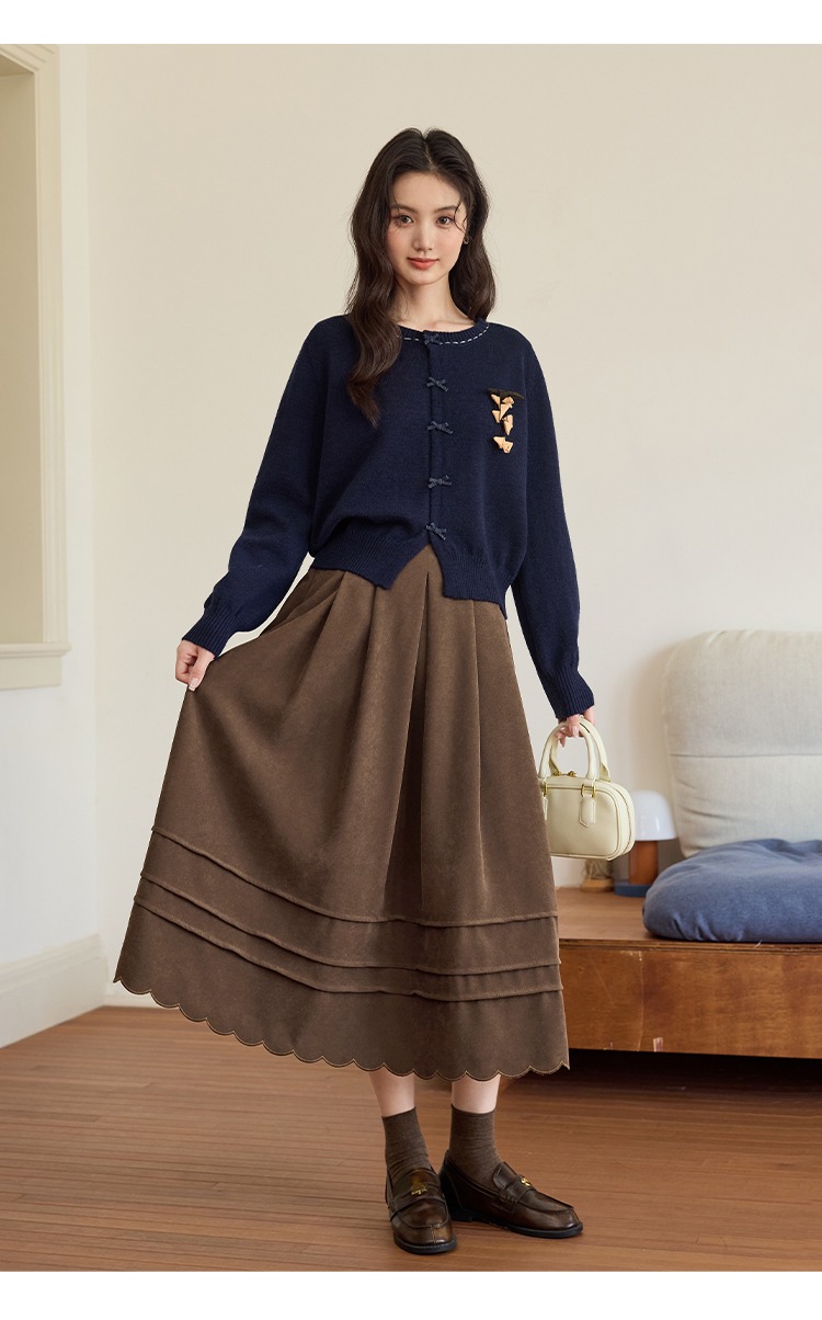 大尺碼琥珀流光風穿搭咖色半身長裙