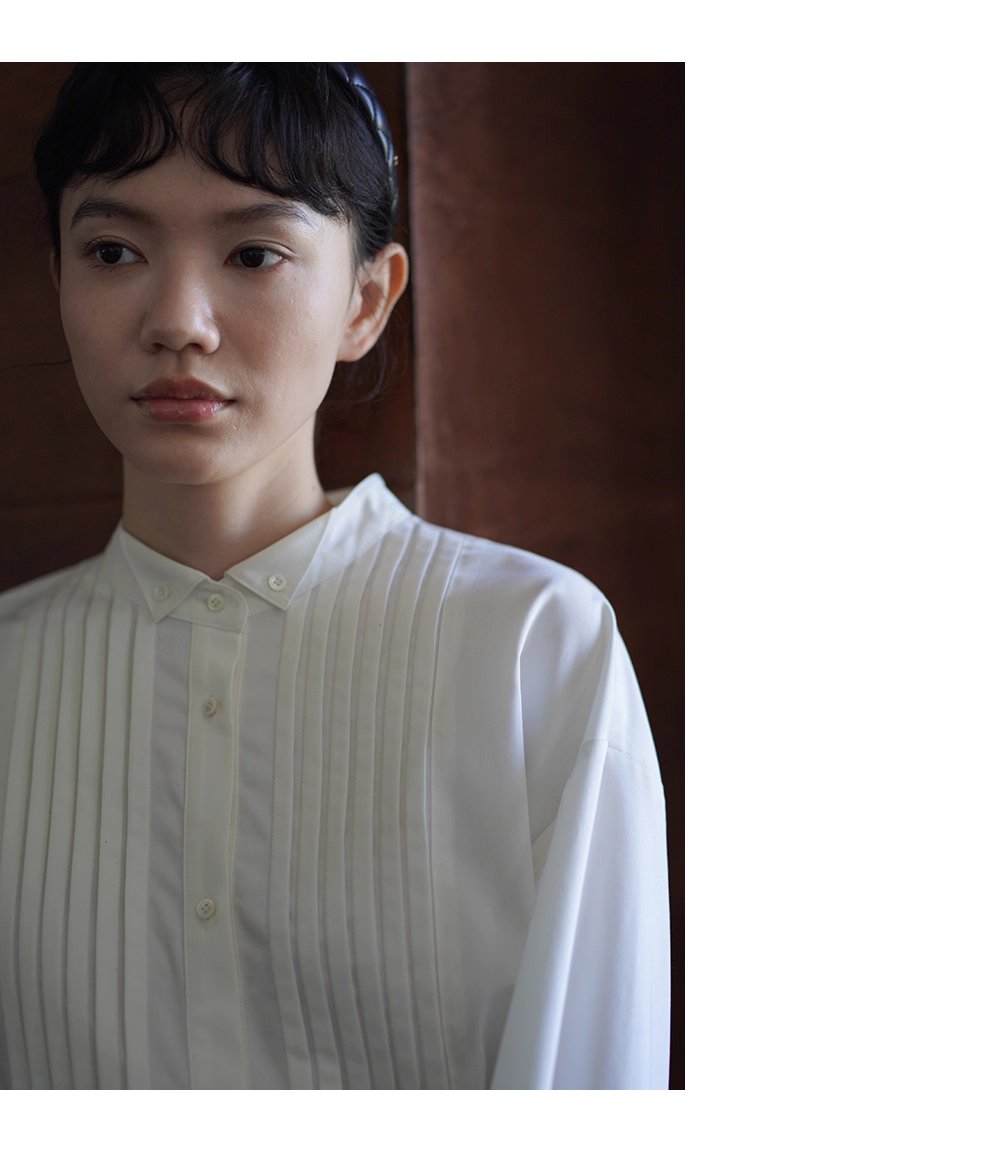 復古回潮小翻領精緻塔克線門襟經典H版型顯瘦通勤襯衫女