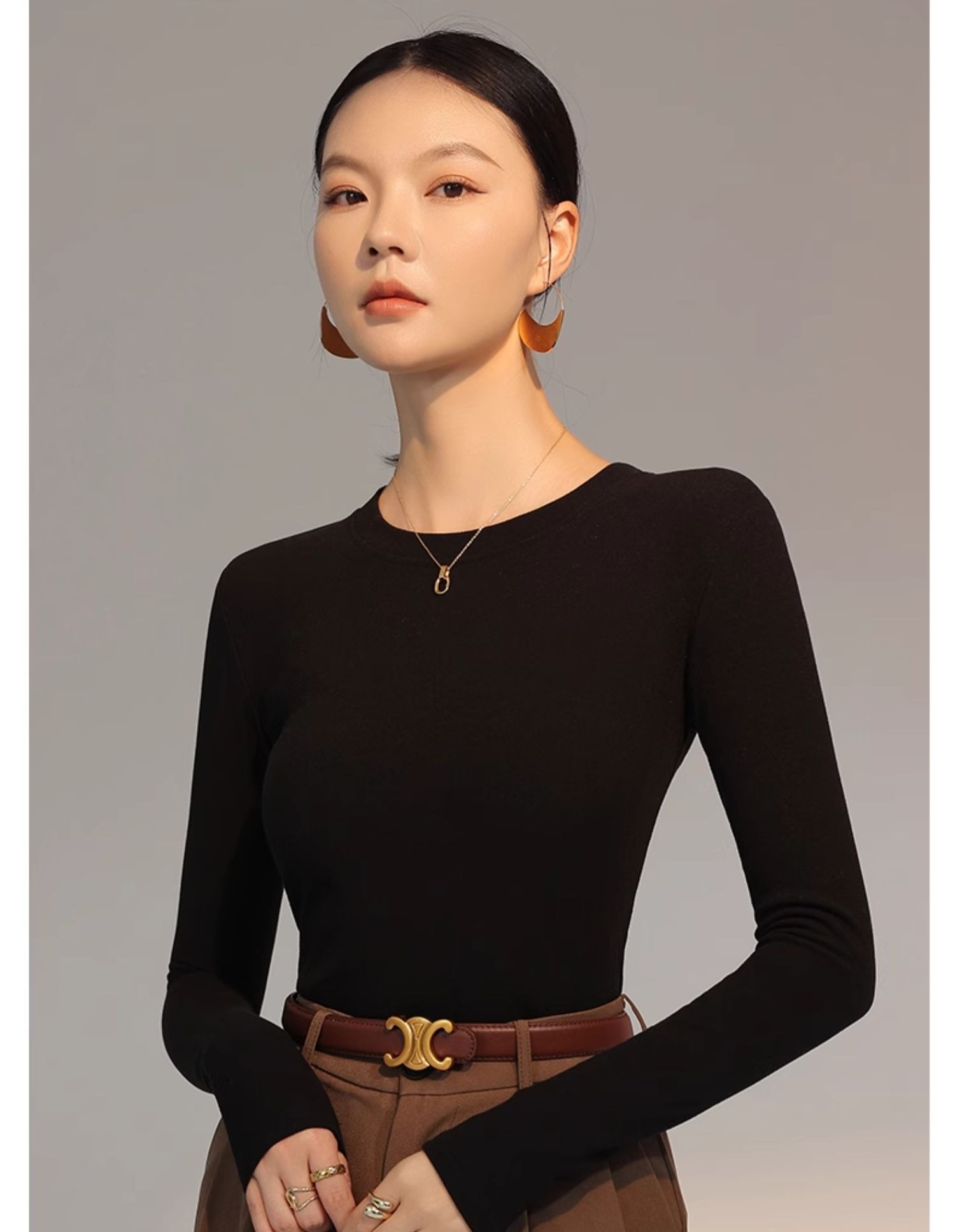 雙面德絨圓領打底衫內搭加絨保暖上衣