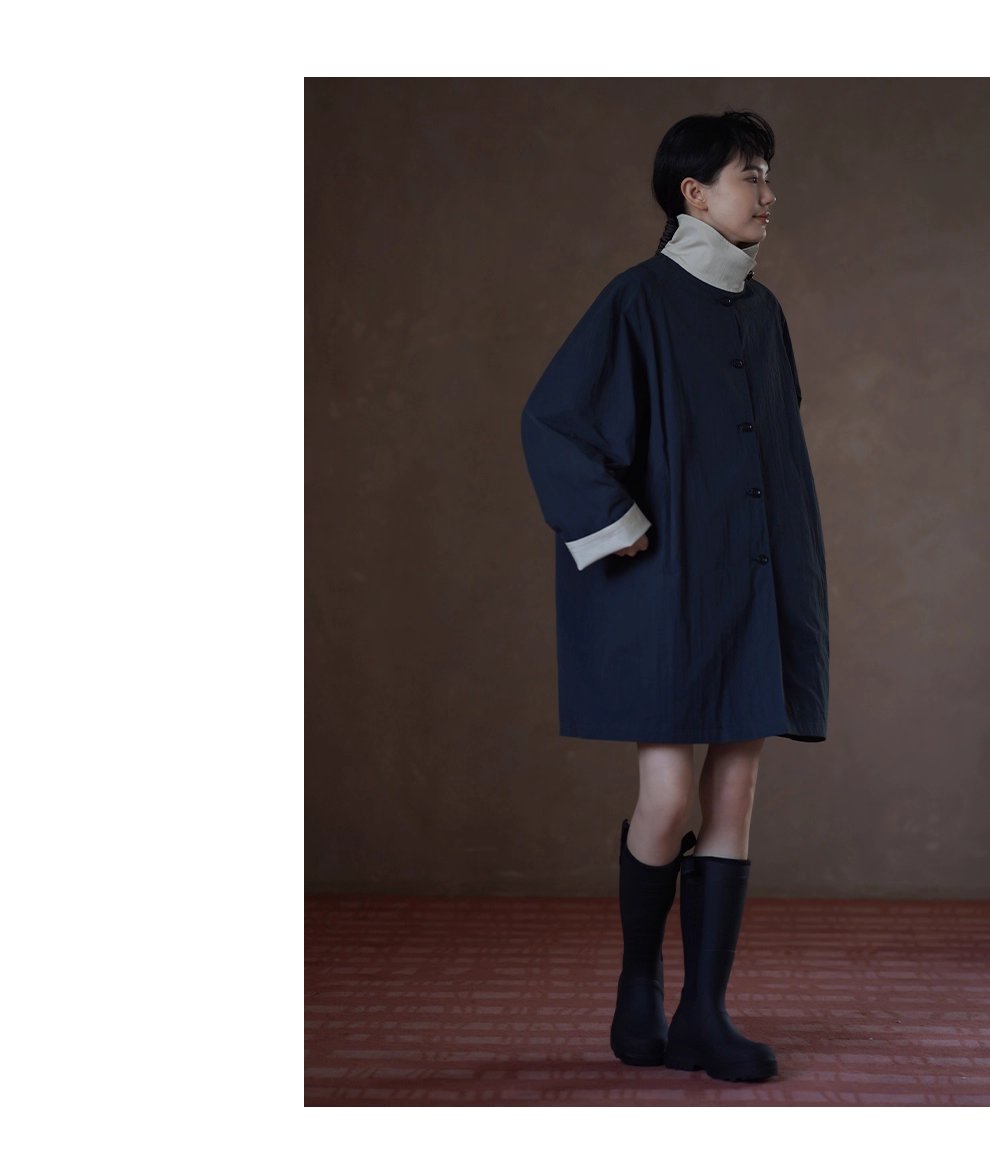 細節滿滿原創外套撞色拼接立領皮袢中長款寬鬆顯瘦風衣