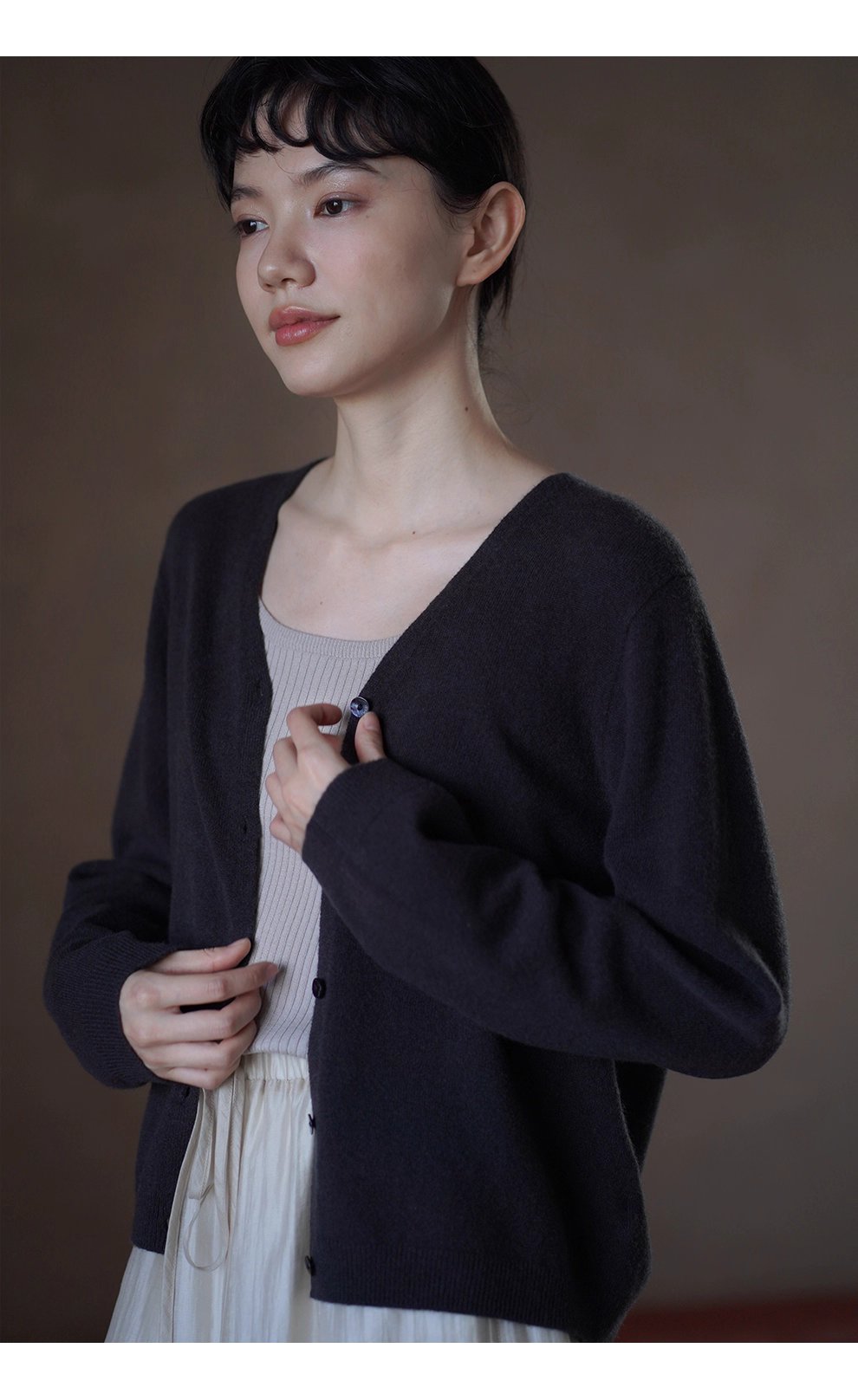 內外兼修蓬鬆軟糯100綿羊毛寬鬆V領顯瘦針織通勤外套女