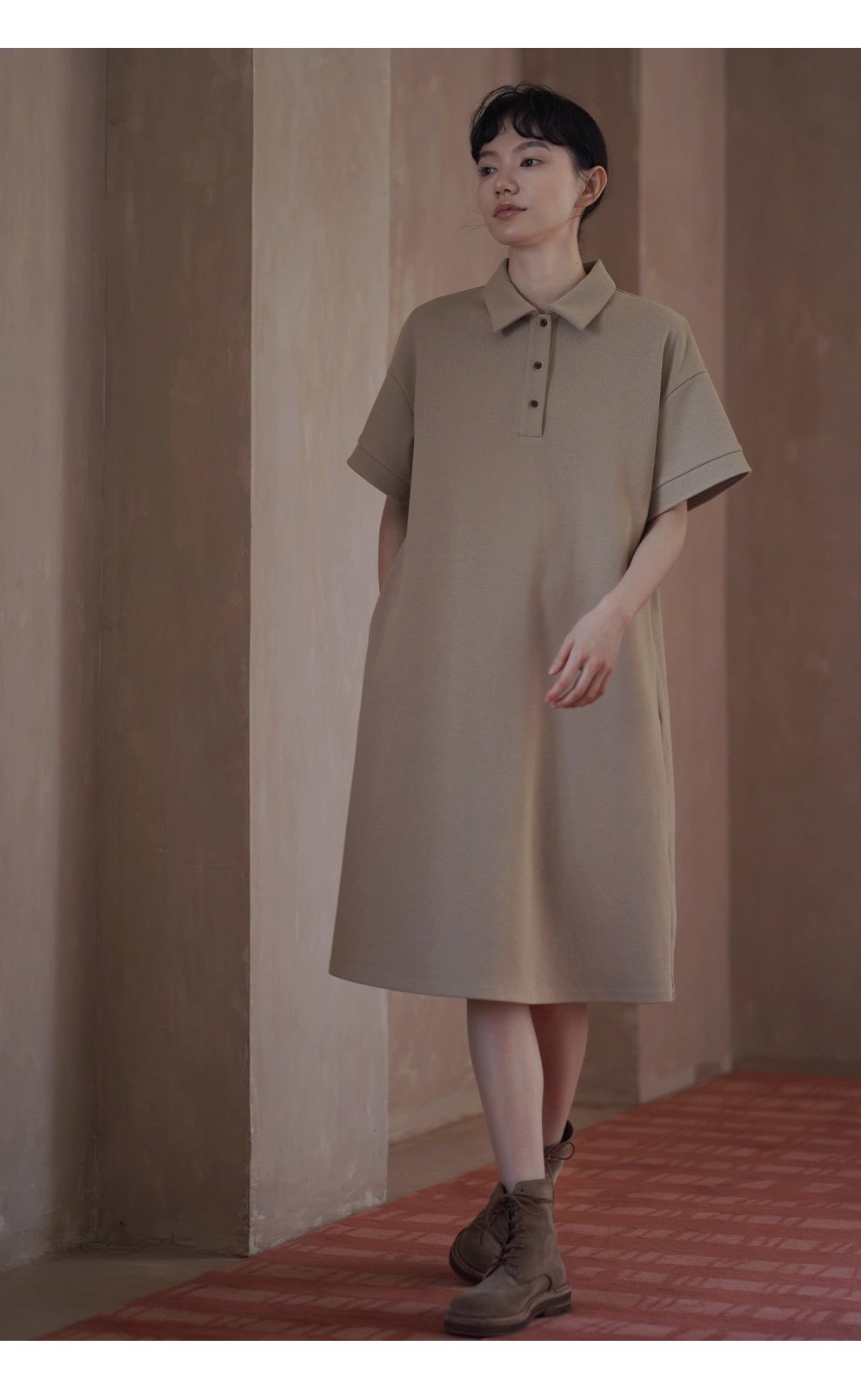 入秋的選擇寬鬆落肩顯瘦不挑人直筒polo領學院風洋裝