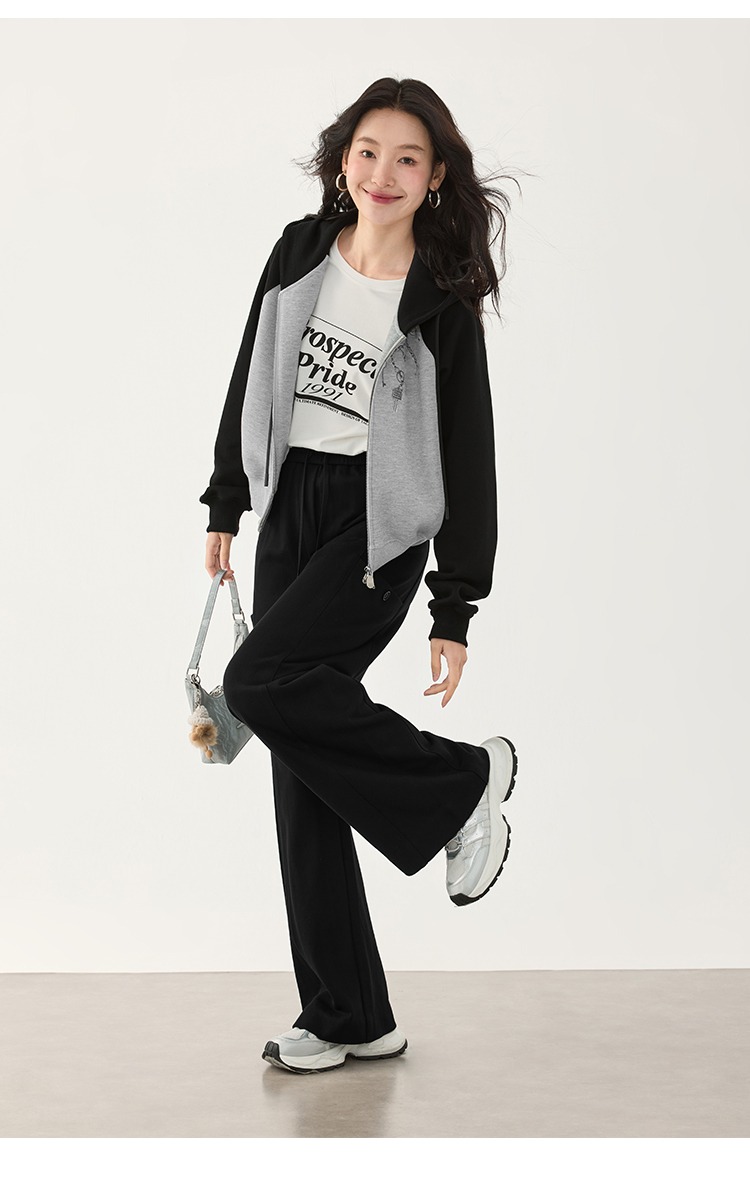 中大尺碼顯瘦休閒褲黑色直筒褲子女闊腿褲