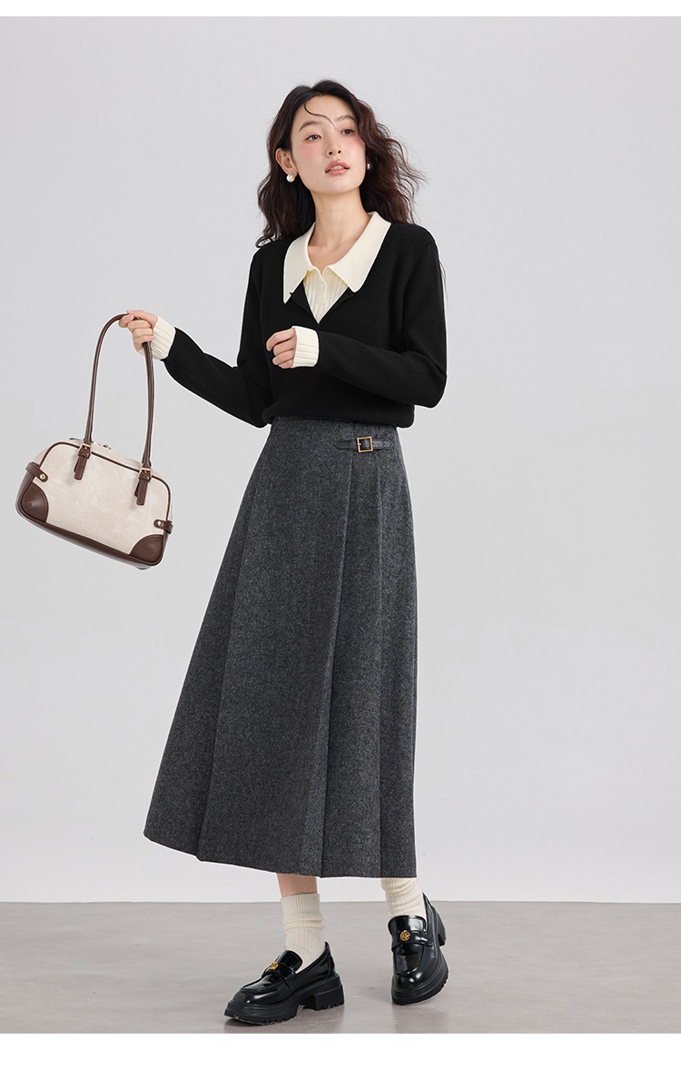 大尺碼灰色毛呢半身裙胖mm顯瘦秋冬A字長裙