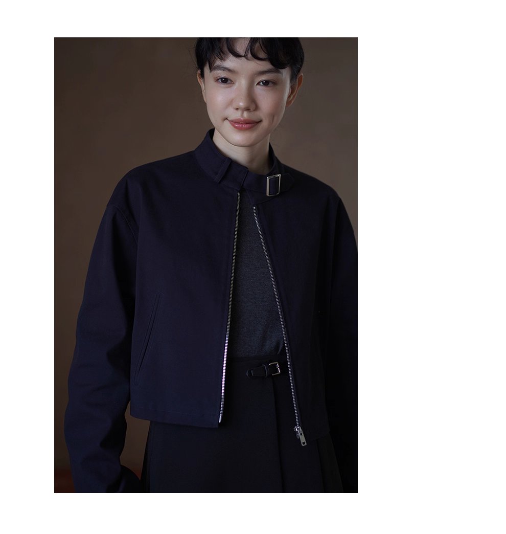 簡約騎士夾克立領日字袢小個子短款寬鬆落肩顯瘦外套女